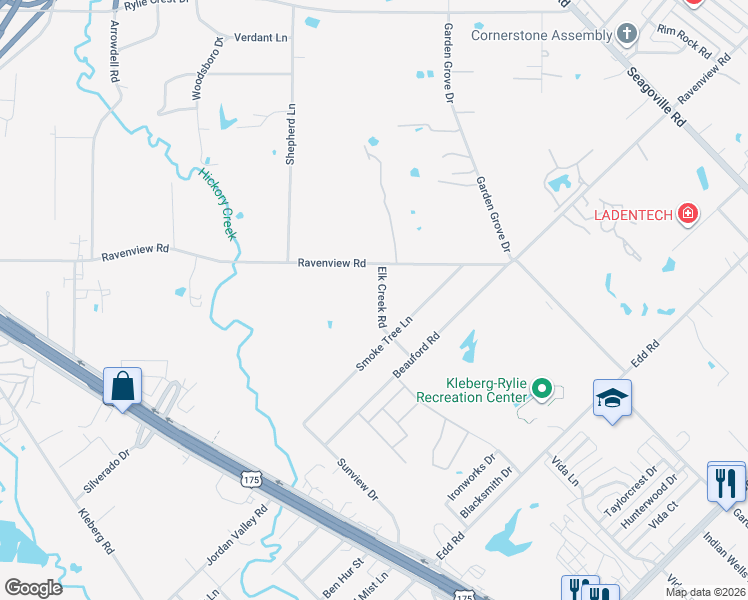 map of restaurants, bars, coffee shops, grocery stores, and more near 1424 Elk Creek Road in Dallas