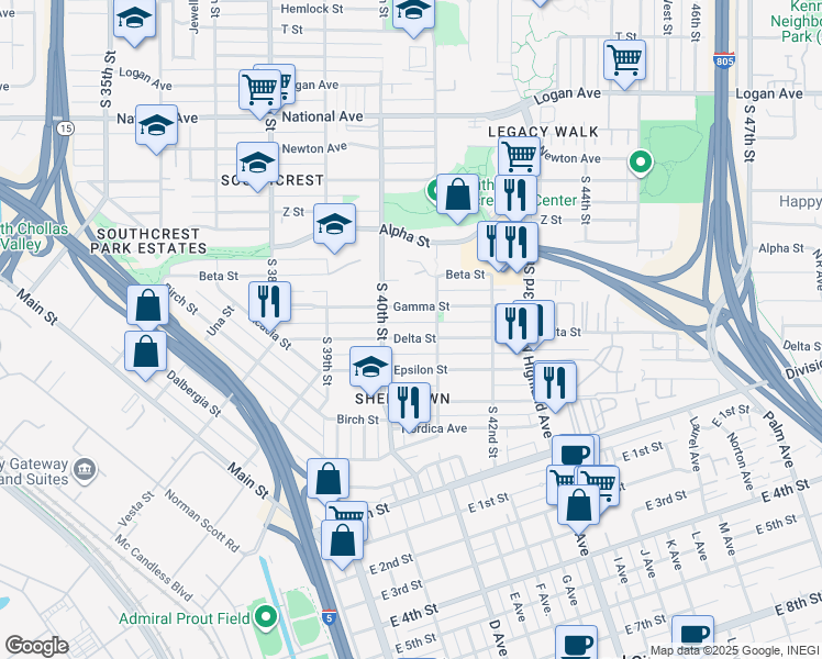 map of restaurants, bars, coffee shops, grocery stores, and more near 4048 Delta Street in San Diego