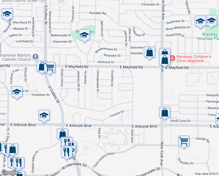map of restaurants, bars, coffee shops, grocery stores, and more near 1418 Hereford Drive in Arlington