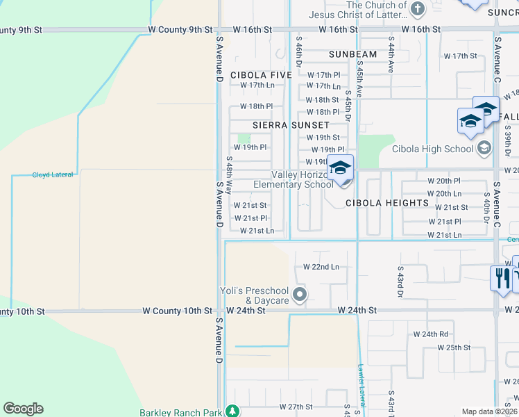 map of restaurants, bars, coffee shops, grocery stores, and more near 4790 West 21st Street in Yuma