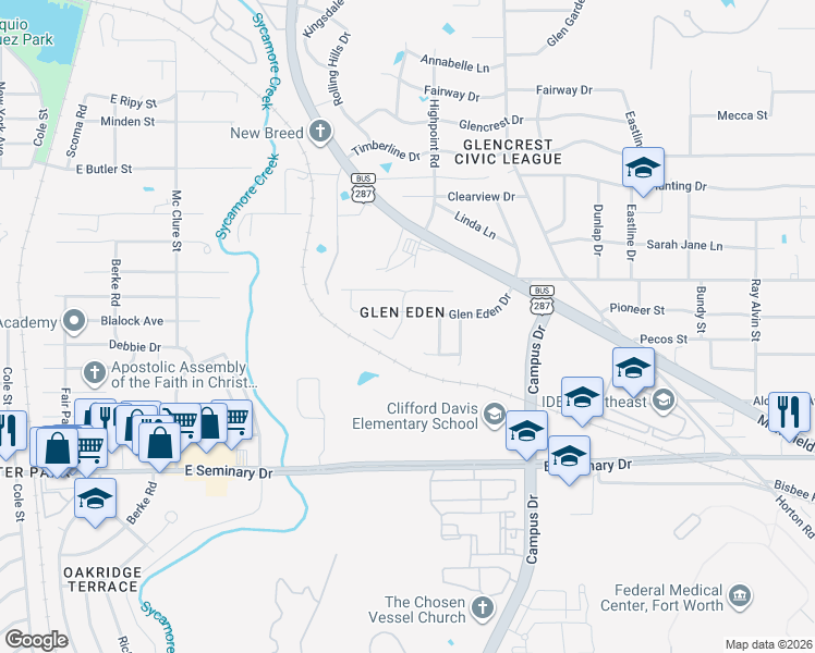 map of restaurants, bars, coffee shops, grocery stores, and more near 2248 Old Leonard Street in Fort Worth