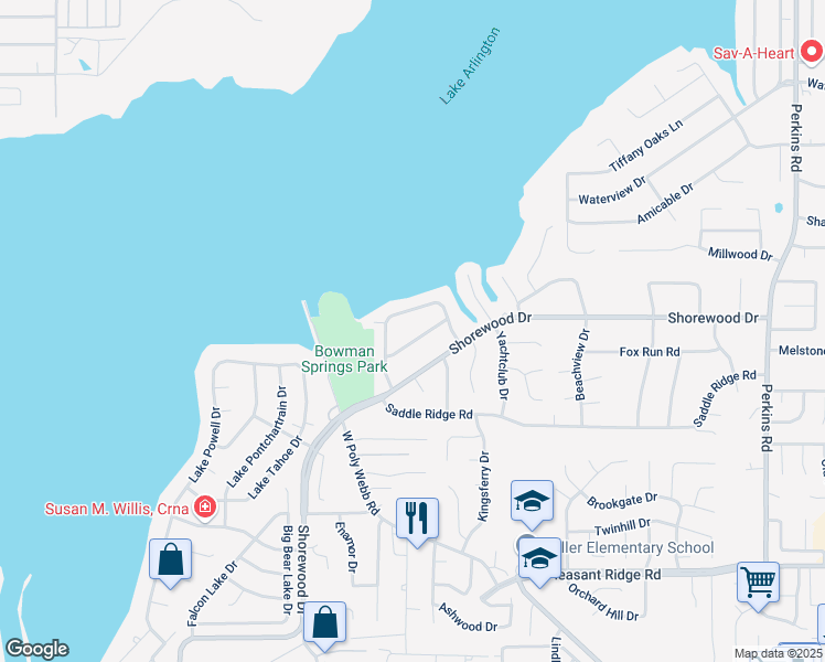 map of restaurants, bars, coffee shops, grocery stores, and more near 6605 Canalview Drive in Arlington