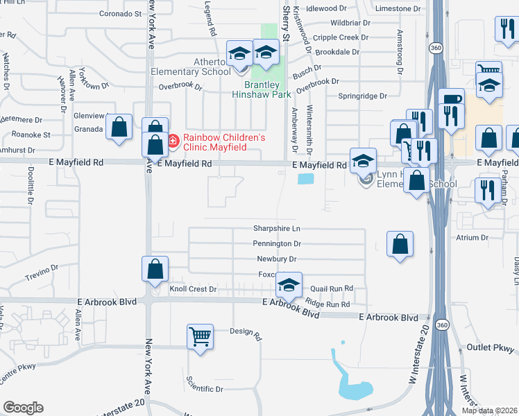 map of restaurants, bars, coffee shops, grocery stores, and more near 3405 Rosemead Drive in Arlington
