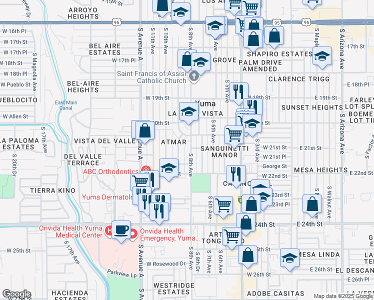 map of restaurants, bars, coffee shops, grocery stores, and more near 2041-2049 South 9th Avenue in Yuma