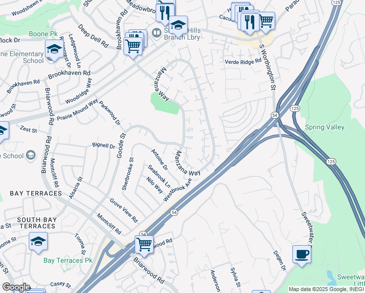 map of restaurants, bars, coffee shops, grocery stores, and more near Manzana Way & Goode Street in San Diego