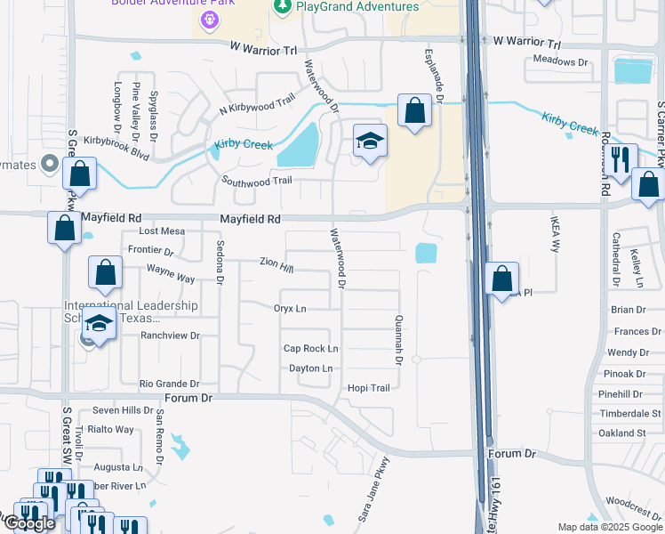 map of restaurants, bars, coffee shops, grocery stores, and more near 2112 Zion Hill in Grand Prairie