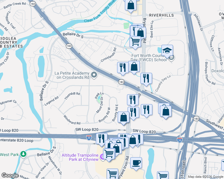 map of restaurants, bars, coffee shops, grocery stores, and more near 5 Legend Road in Benbrook