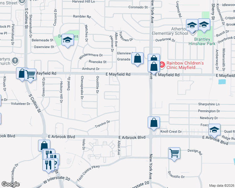 map of restaurants, bars, coffee shops, grocery stores, and more near 1620 Beach Lane in Arlington