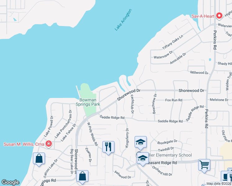 map of restaurants, bars, coffee shops, grocery stores, and more near 6605 Canalview Drive in Arlington