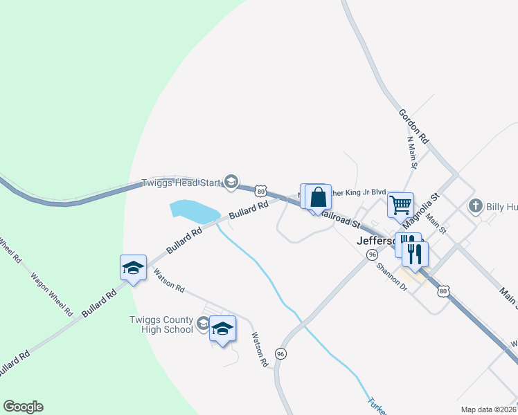 map of restaurants, bars, coffee shops, grocery stores, and more near 105 Bullard Road in Jeffersonville