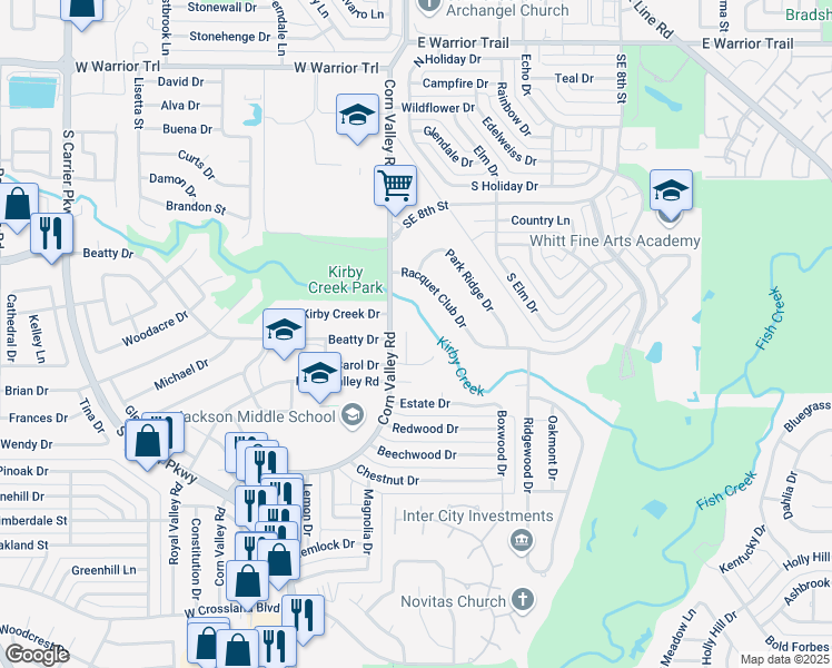 map of restaurants, bars, coffee shops, grocery stores, and more near 3312 Sir Stewart Circle in Grand Prairie