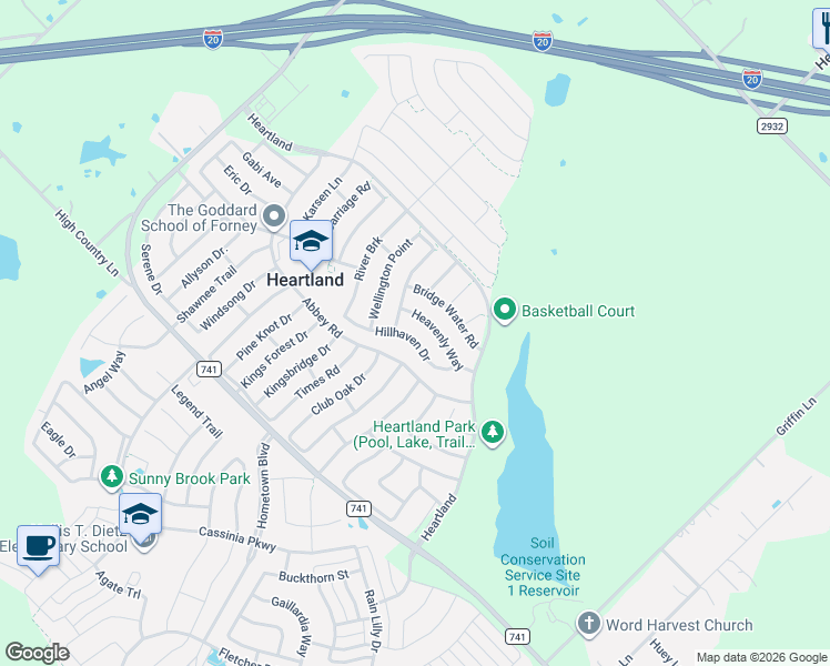 map of restaurants, bars, coffee shops, grocery stores, and more near 4026 Hillhaven Drive in Heartland
