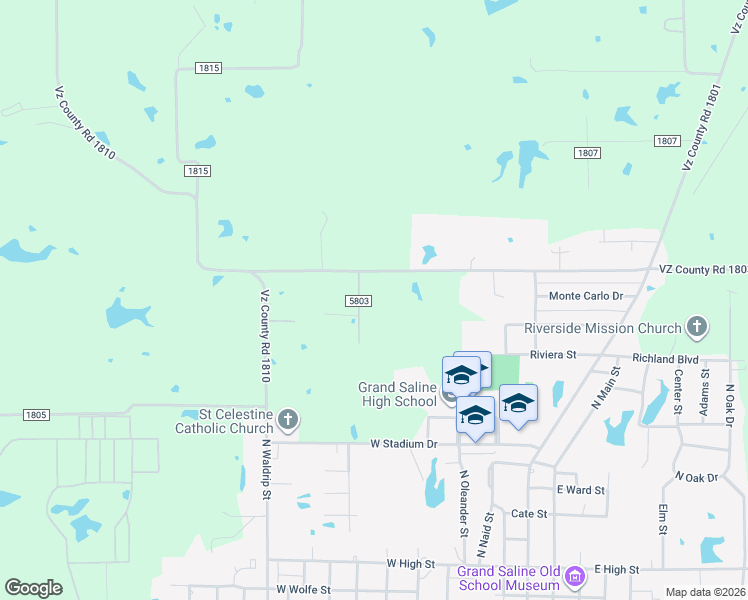 map of restaurants, bars, coffee shops, grocery stores, and more near 143 County Line Road in Grand Saline