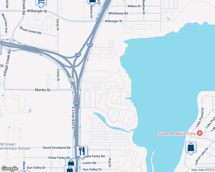 map of restaurants, bars, coffee shops, grocery stores, and more near 62 Chariot Lane in Fort Worth