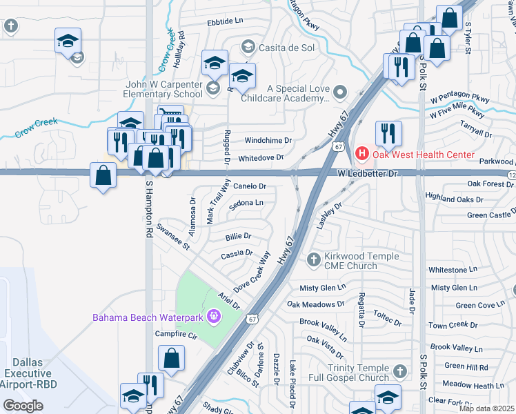 map of restaurants, bars, coffee shops, grocery stores, and more near 1824 Sedona Lane in Dallas