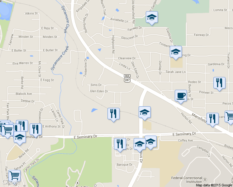 map of restaurants, bars, coffee shops, grocery stores, and more near 4001 Rosita St in Fort Worth