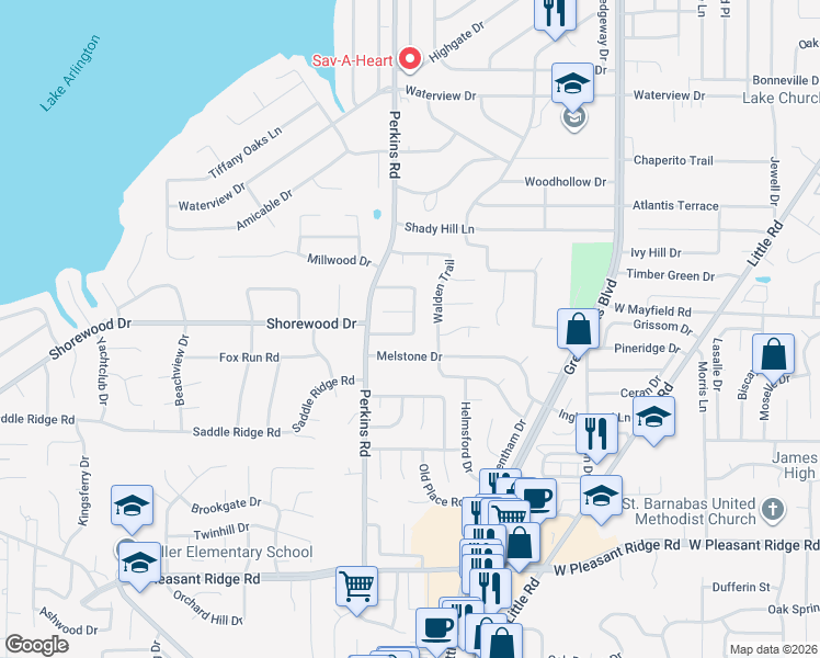 map of restaurants, bars, coffee shops, grocery stores, and more near 5901 Ashley Street in Arlington