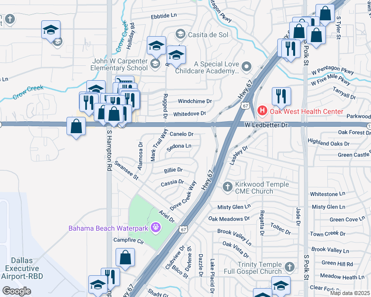 map of restaurants, bars, coffee shops, grocery stores, and more near 1824 Sedona Lane in Dallas
