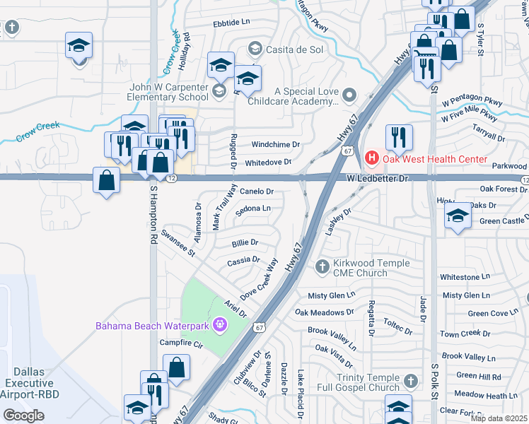 map of restaurants, bars, coffee shops, grocery stores, and more near 1824 Sedona Lane in Dallas