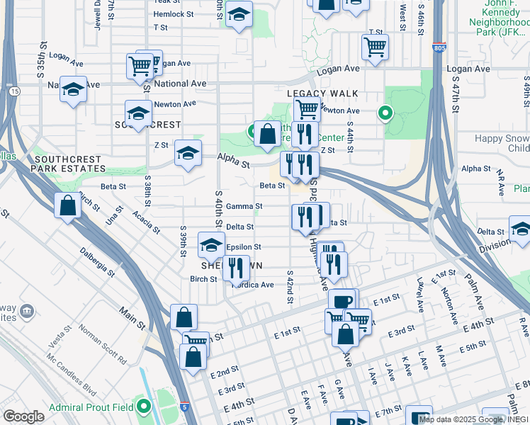 map of restaurants, bars, coffee shops, grocery stores, and more near 4123 Gamma Street in San Diego