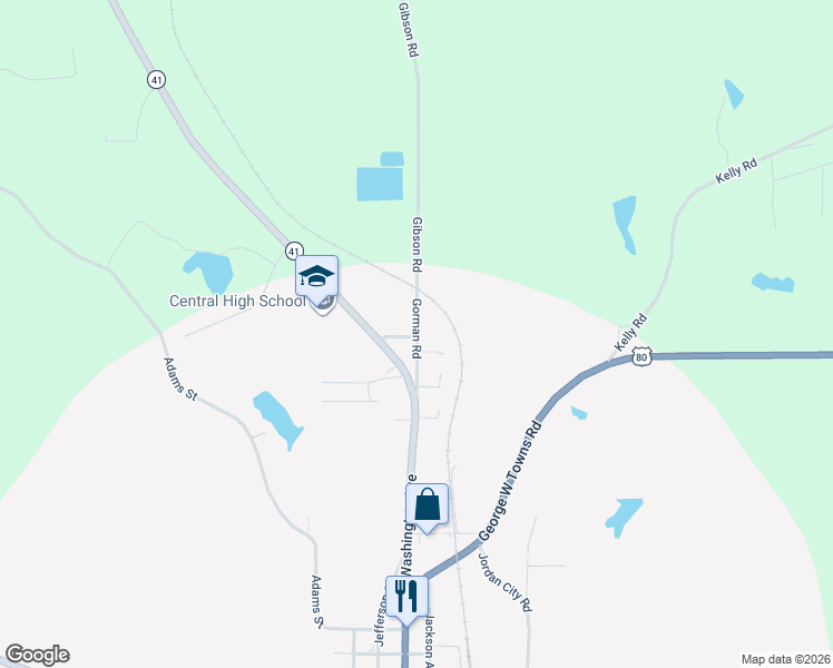 map of restaurants, bars, coffee shops, grocery stores, and more near 43 Pierce Street in Talbotton