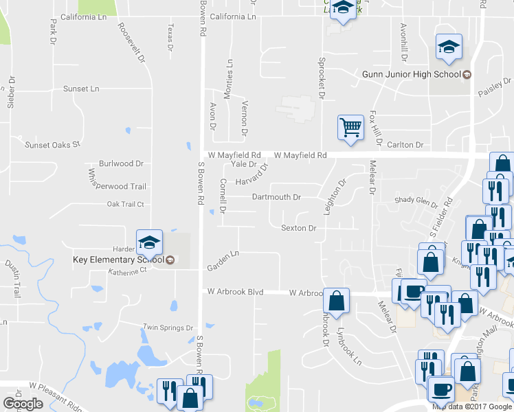 map of restaurants, bars, coffee shops, grocery stores, and more near 2303 Vassar Court in Arlington