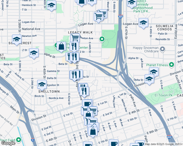 map of restaurants, bars, coffee shops, grocery stores, and more near 4398 Delta Street in San Diego