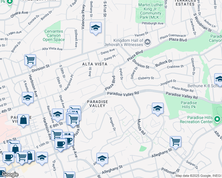 map of restaurants, bars, coffee shops, grocery stores, and more near 4030 East Plaza Boulevard in National City