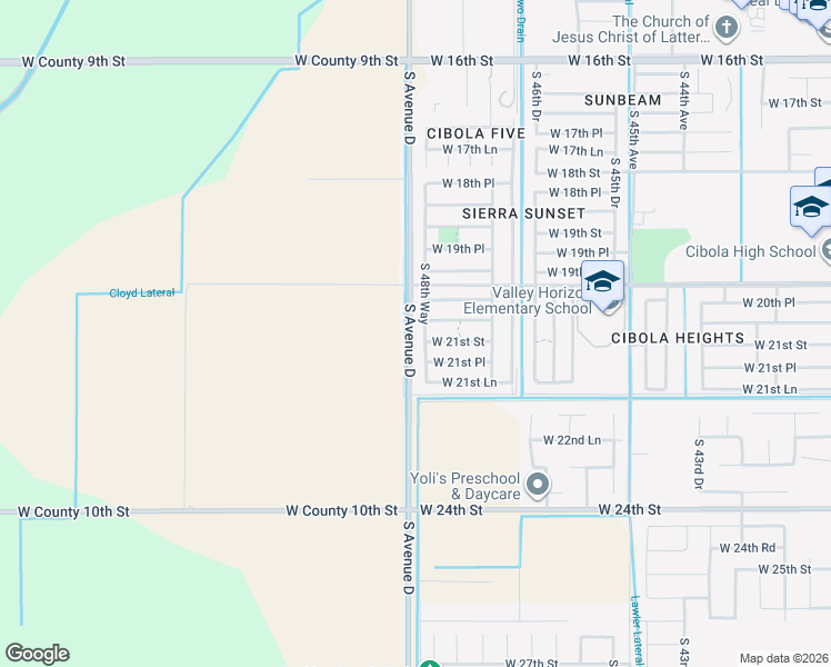 map of restaurants, bars, coffee shops, grocery stores, and more near 2088 South 48th Way in Yuma
