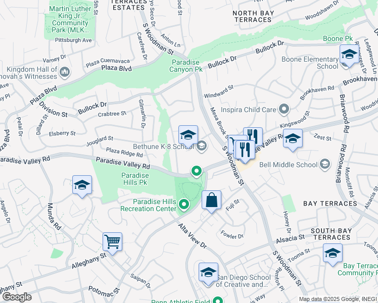 map of restaurants, bars, coffee shops, grocery stores, and more near 6835 Benjamin Holt Road in San Diego