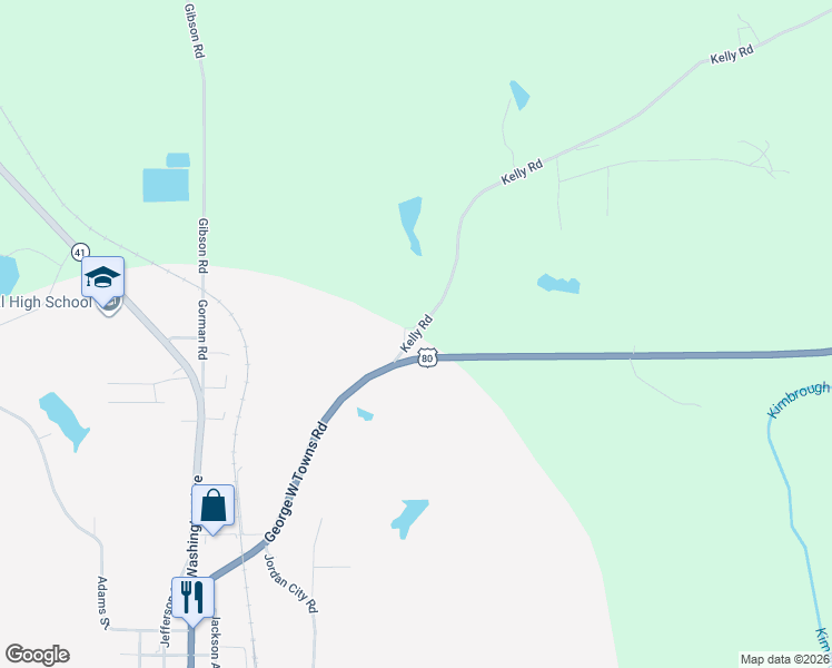 map of restaurants, bars, coffee shops, grocery stores, and more near 53 Kelly Road in Talbotton