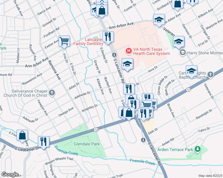map of restaurants, bars, coffee shops, grocery stores, and more near 4810 Bartlett Avenue in Dallas