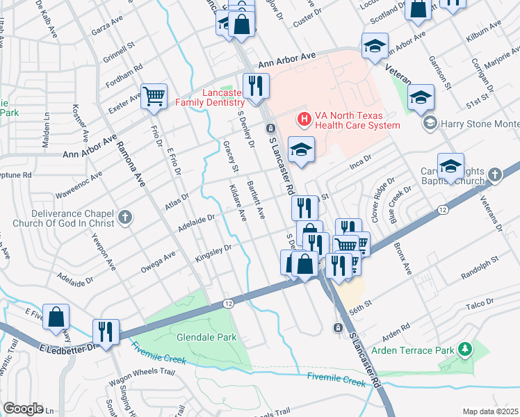 map of restaurants, bars, coffee shops, grocery stores, and more near 4810 Bartlett Avenue in Dallas