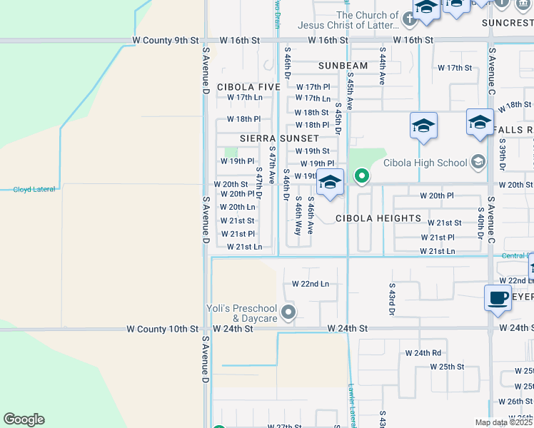 map of restaurants, bars, coffee shops, grocery stores, and more near 2137-2189 S 47th Dr in Yuma