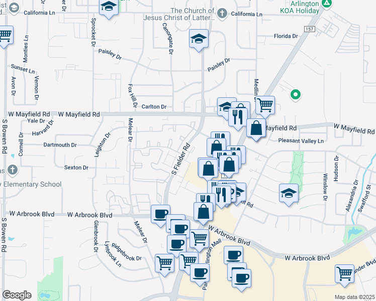 map of restaurants, bars, coffee shops, grocery stores, and more near 3555 Glen Field Court in Arlington