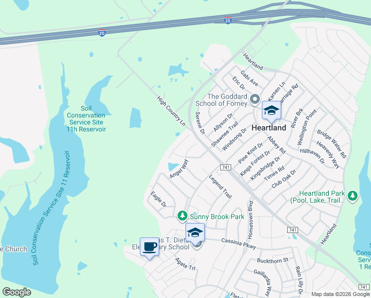 map of restaurants, bars, coffee shops, grocery stores, and more near 2011 Angel Way in Heartland