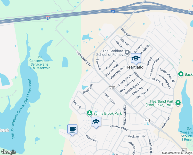 map of restaurants, bars, coffee shops, grocery stores, and more near 2022 Angel Way in Heartland