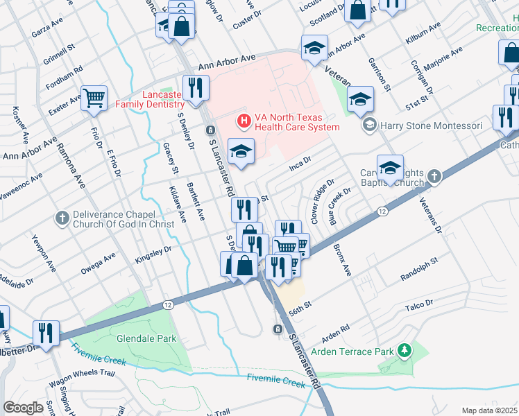 map of restaurants, bars, coffee shops, grocery stores, and more near 2120 52nd Street in Dallas