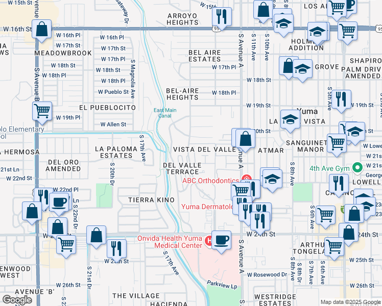 map of restaurants, bars, coffee shops, grocery stores, and more near 2090 South 14th Avenue in Yuma