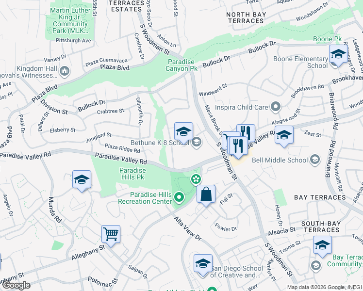 map of restaurants, bars, coffee shops, grocery stores, and more near 6835 Benjamin Holt Road in San Diego