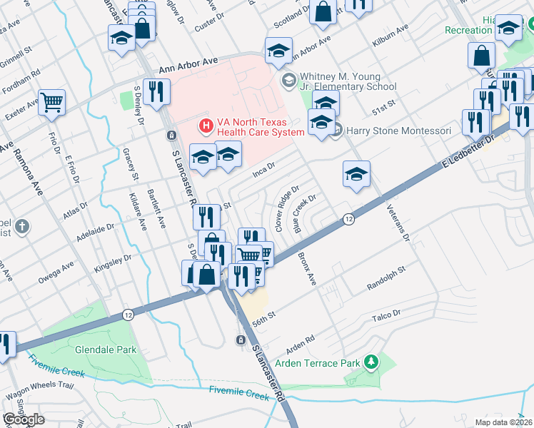 map of restaurants, bars, coffee shops, grocery stores, and more near 4956 Dupont Drive in Dallas