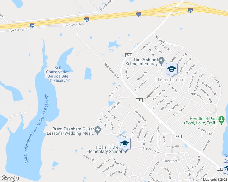 map of restaurants, bars, coffee shops, grocery stores, and more near 2007 Kickapoo Trail in Forney