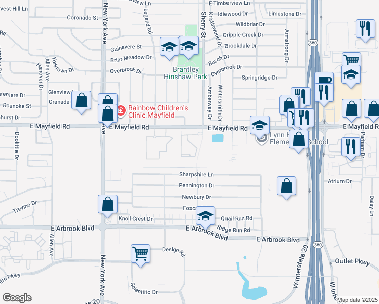 map of restaurants, bars, coffee shops, grocery stores, and more near 3500 Rosemead Drive in Arlington