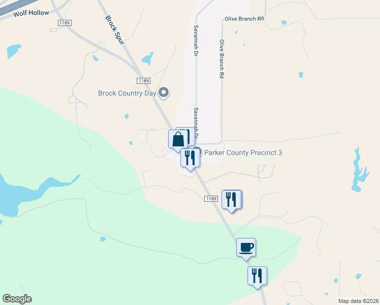 map of restaurants, bars, coffee shops, grocery stores, and more near 1107 Farm to Market Road 1189 in Millsap