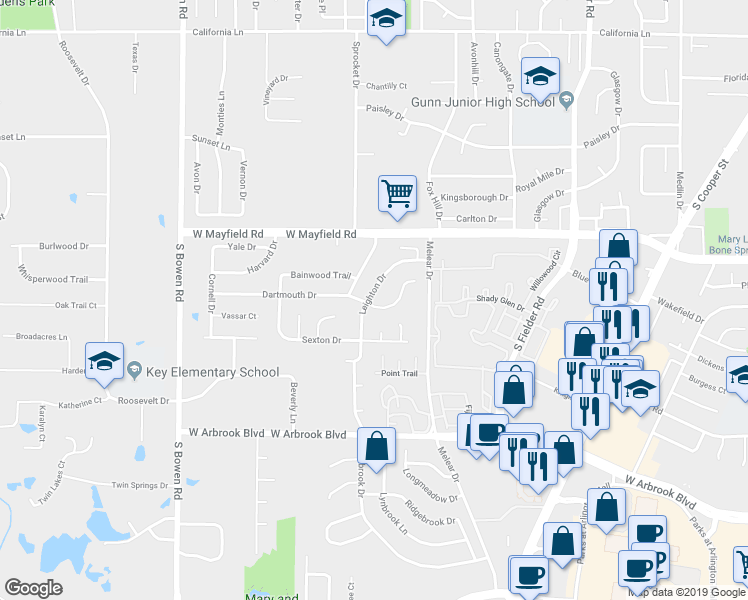map of restaurants, bars, coffee shops, grocery stores, and more near 2017 Dartmouth Court in Arlington