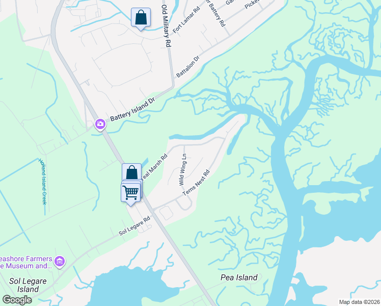 map of restaurants, bars, coffee shops, grocery stores, and more near 1616 Refuge Run in Charleston
