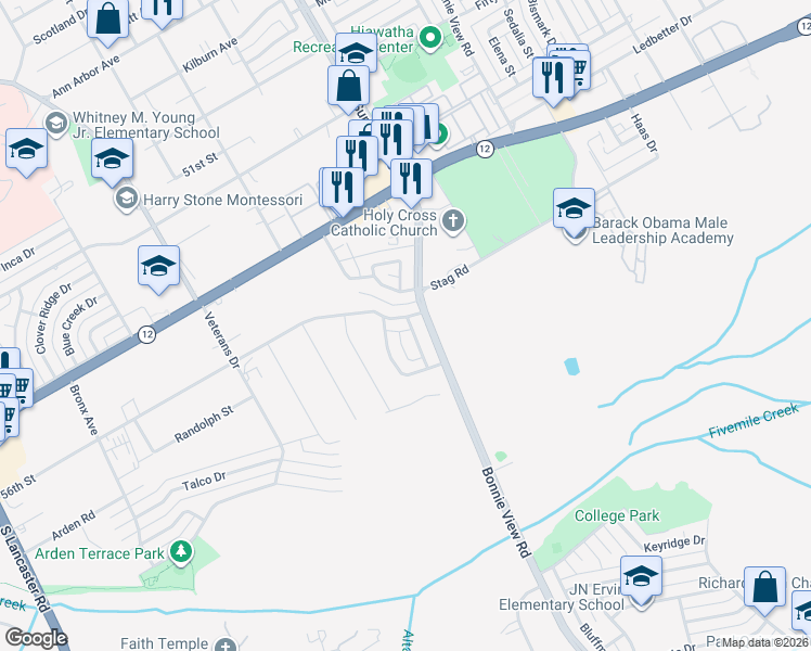 map of restaurants, bars, coffee shops, grocery stores, and more near 5108 Cardiff Street in Dallas