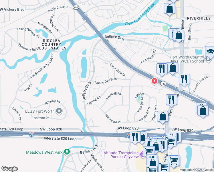 map of restaurants, bars, coffee shops, grocery stores, and more near 62 Legend Road in Benbrook