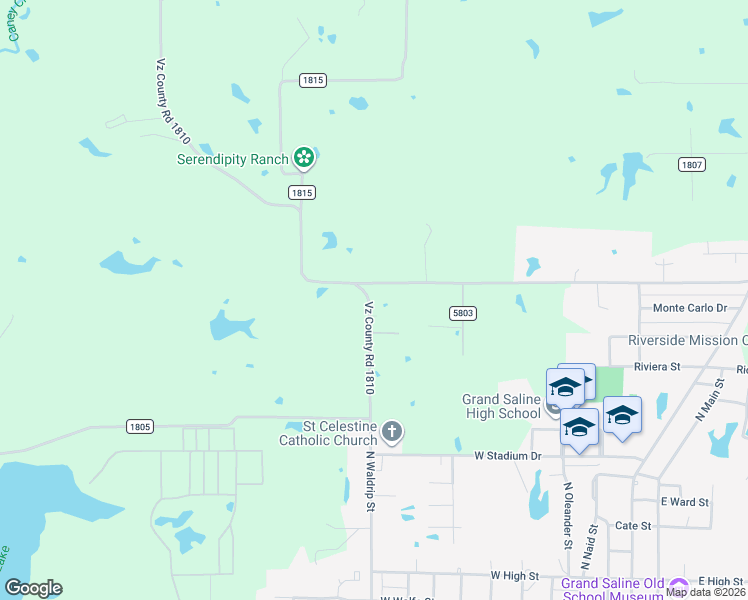 map of restaurants, bars, coffee shops, grocery stores, and more near 1042 Vz County Road 1810 in Grand Saline