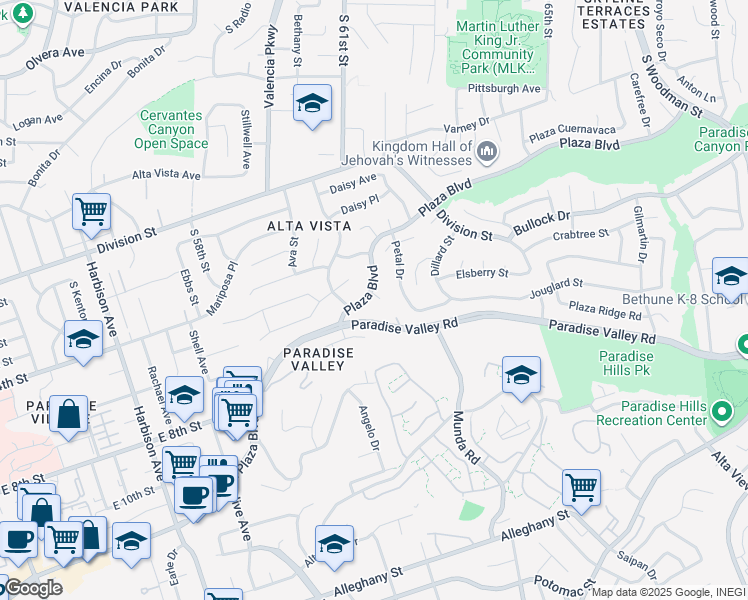 map of restaurants, bars, coffee shops, grocery stores, and more near 4030 East Plaza Boulevard in National City